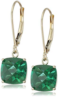 10k Gold Cushion Checkerboard Cut Gemstone Leverback Earrings (8mm)