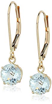 10k Gold Round Checkerboard Cut Gemstone Leverback Earrings (6mm)