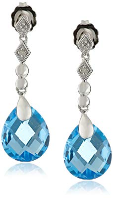 Sterling Silver, Gemstone, and Diamond Briolette Drop Earrings