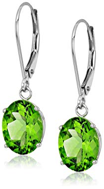 Sterling Silver Oval Gemstone Dangle Earrings