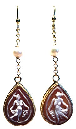 Ballerina Teardrop Cameo Earrings French Wire Shell Fresh Water Pearls Sterling Silver 18k Gold Overlay