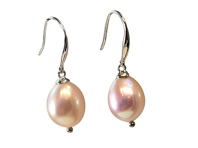 HinsonGayle AAA Handpicked 9-9.5mm Baroque Freshwater Cultured Pearl Dangle Earrings Sterling Silver