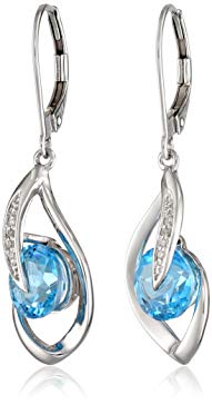 10k White Gold Gemstone and Diamond Accent Flame Drop Earrings