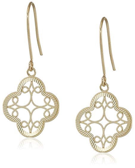 14k Yellow Gold Diamond-Cut Clover Dangle Earrings