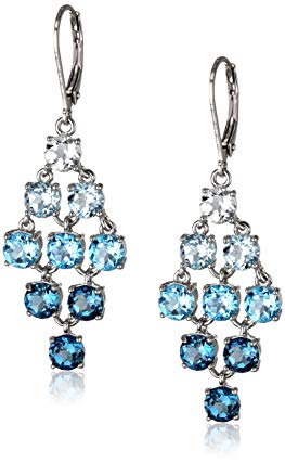 Sterling Silver Genuine Blue and White Topaz Chandelier Earrings