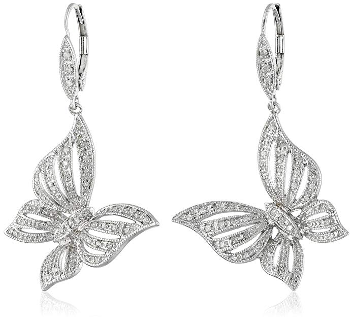 Silver Butterfly Diamond Earrings (1/4 cttw, I-J Color, I2-3 Clarity)